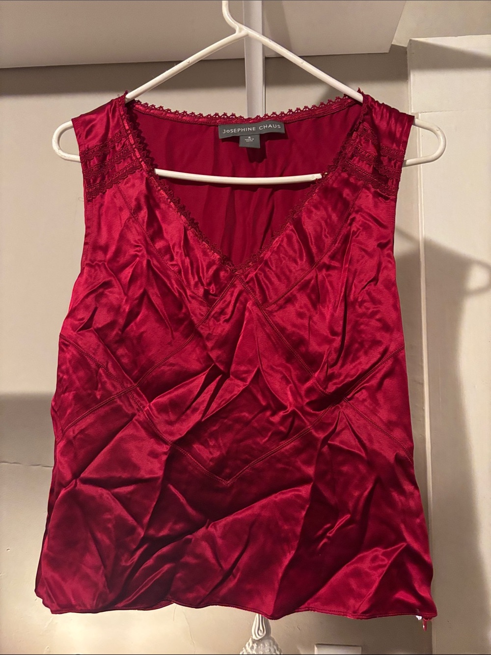 Josephine Chaus Deep Red Satin V-Neck Lace-Trim Camisole